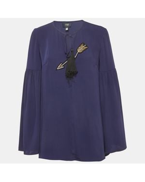 Roberto Cavalli Chiffon Embellished Lace Up Top - Blue