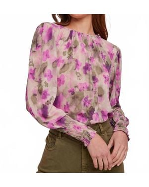 Bella Dahl Smocked Sleeve Blouse - Purple