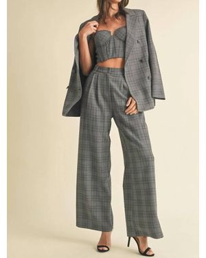 Endless Blu. Plaid Pattern Double Breasted Blazer - Gray