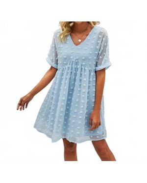 Epretty Baby Doll Swiss Dot Mini Dress - Blue