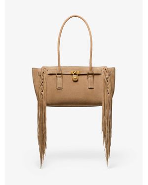 MICHAEL Michael Kors Hamilton Moderne Small Fringed Suede Satchel - White