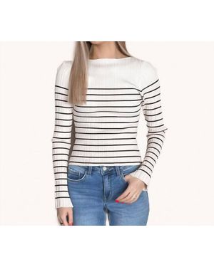 Miou Muse Long Sleeve Stripe Pattern Ribbed Knitted Top - Blue
