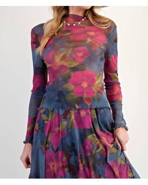Easel Floral Mesh Fitted Top - Red