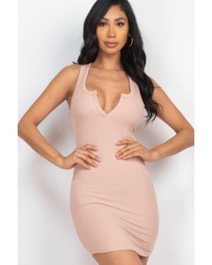 TRUEDAMES Ribbed Split Neck Tank Mini Dress - Pink