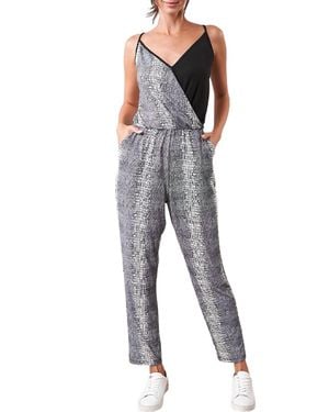 Sugarlips Shela Wrap-Effect Two-Tone Stretch-Jersey Jumpsuit - Blue