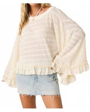 Mittoshop Flowy Batwing Sleeve Boatneck Ruffle Hem Top - Multicolor