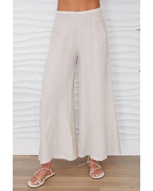 Milio Milano Linen Smocked Waist Palazzo Wide Leg Pants - Natural