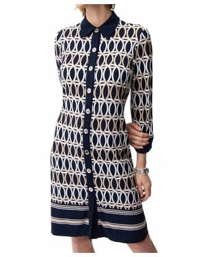 Joseph Ribkoff Silky Knit Geometric A-Line Print Dress - Blue
