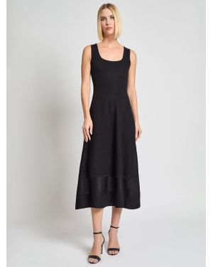Misook Fit-And-Flare Sheer Hem Knit Midi Dress - Black