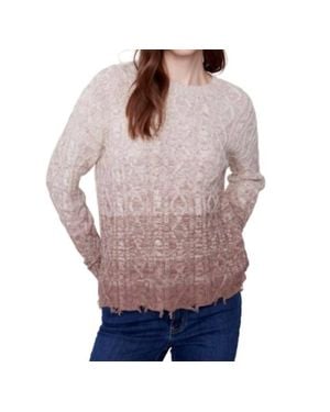 Charlie b Cable Knit Frayed Hem Sweater - Gray