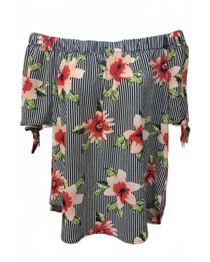 Jodifil Floral Stripe Off Shoulder Tie Sleeve - Black