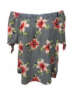 Jodifil Floral Stripe Off Shoulder Tie Sleeve - Black