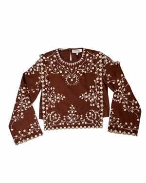 Sea Frances Long Sleeve Embroidered Top - Brown