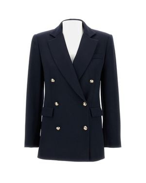 Aftercoat Double-Breasted Wool Blazer With Buttons - Blue