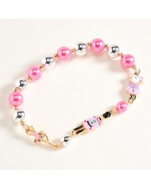 Fashnzfab Christmas Nutcracker Charm Beaded Stretch Bracelet - Pink
