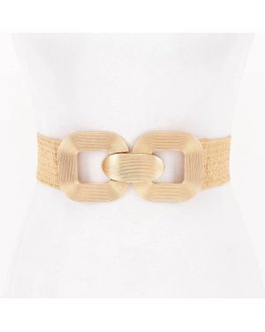 3AM by H & D Accessories Square Metal Buckle Elastic Belt - Natural