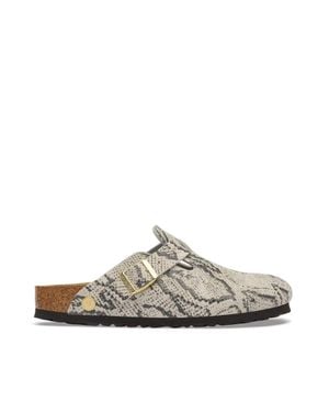 Birkenstock Oyster Boston Snake Suede Loafers - White