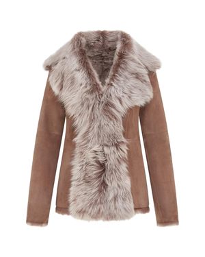 Infinity Leather Taupe Sheepskin Toscana Shearling Suede Leather Jacket - Brown