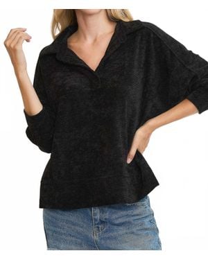 Umgee Loose Fit Chenille Sweatshirt - Black