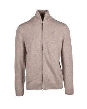 GANT Zip-Through High Collar Cotton Cardigan - Gray