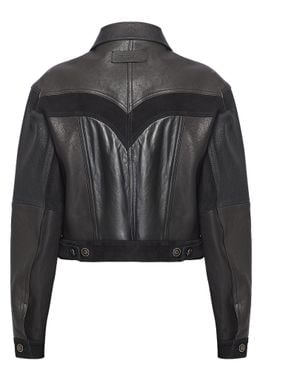 Versace Structured Leather Jacket With Suede Inserts - Black