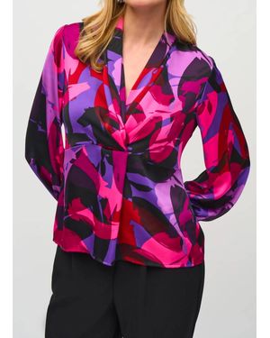 Joseph Ribkoff Satin Abstract Print Trapeze Top - Pink