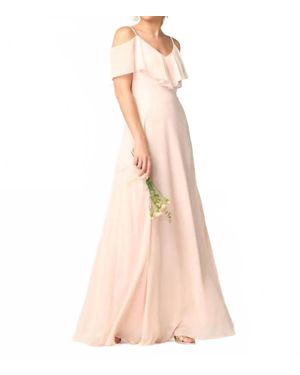 Eva USA Chiffon Cold Shoulder Ruffle Sleeve Bridesmaid Dress - Pink