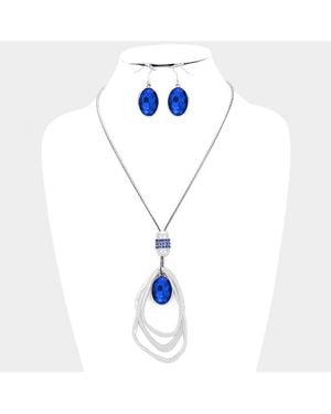 Fashnzfab Oval Glass Crystal Triple Abstract Hoop Necklace - Blue