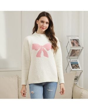 TRUEDAMES Ribbon Pointed Crew Neck Sweater - Natural