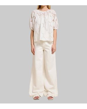 Flat White Bloom Eyelet Blouse - Natural