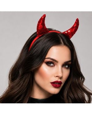 Fashnzfab Sequin Halloween Devil Horn Headband - Black