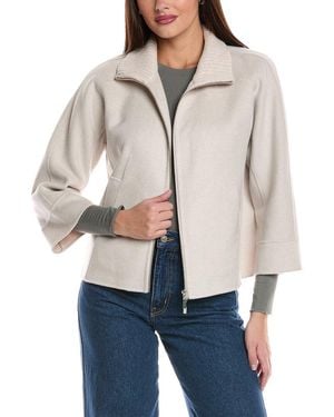 Forte Knit Detail Short Zip Mock Wool & Cashmere-Blend Jacket - Gray
