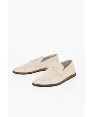 The Row Hammered Leather Cary Penny Loafers - White