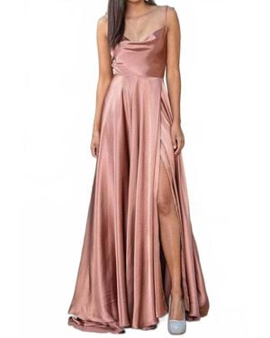 Dancing Queen Silky Satin A-Line Gown With Spaghetti Straps - Multicolor
