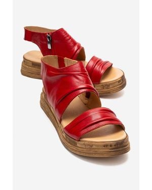 Forever & Always Shoes Lunas Leather Side-Zip Flat Heel Sandal - Red