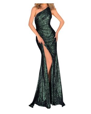 Clarisse Shimmery One-Shoulder Dress - Green