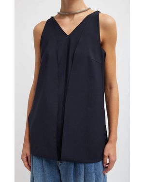 Tibi Tropical Wool Paneled Tunic Top - Blue