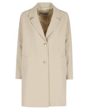 Herno Sand Long Lapel Pocketed Polyester Coat - Natural