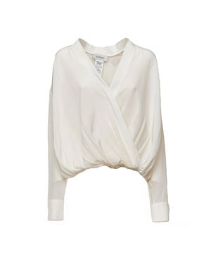 Sportmax Venere V-Neck Silk Crepe De Chine Blouse - White