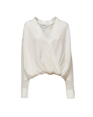 Sportmax Venere V-Neck Silk Crepe De Chine Blouse - White