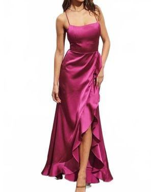 Dress Forum Sexy Satin Ruched High Split Maxi Dress - Red