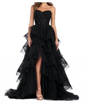 Ashley Lauren Crystal & Beaded Accents A-Line Gown - Black