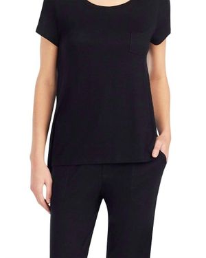 Kensie Scoop Neck Front Pocket Short Sleeve Sleep Pajama Top - Black