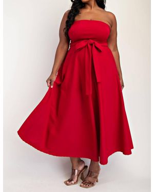 The Curve Plus Size Knit Tube Maxi Dress With Self Belt - Red
