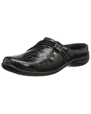 Easy Street Holly Shoes Patent Croco Slip On Mules Htat259 - Black