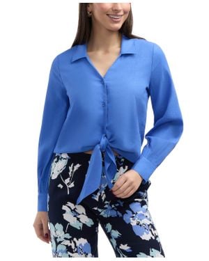 Ellen Tracy Tie Front Shirt - Blue
