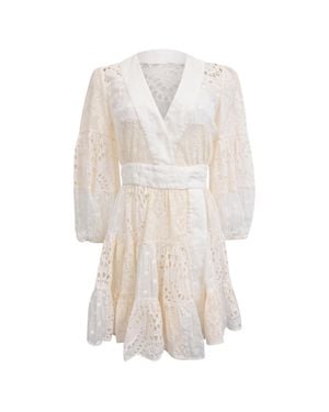 Zimmermann Tiered Embroidered Broderie Anglaise Mini Wrap Dress - White