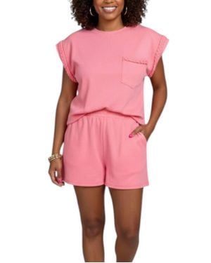 She + Sky Braided Knit Romper - Pink
