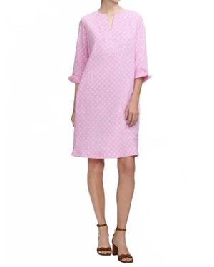 Foxcroft Vena 3/4 Sleeve Geo Lattice Dress - Pink