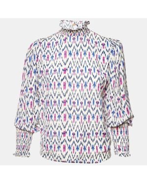 Isabel Marant Etoile Ikat Print Crepe Yoshi High Neck Top - Blue